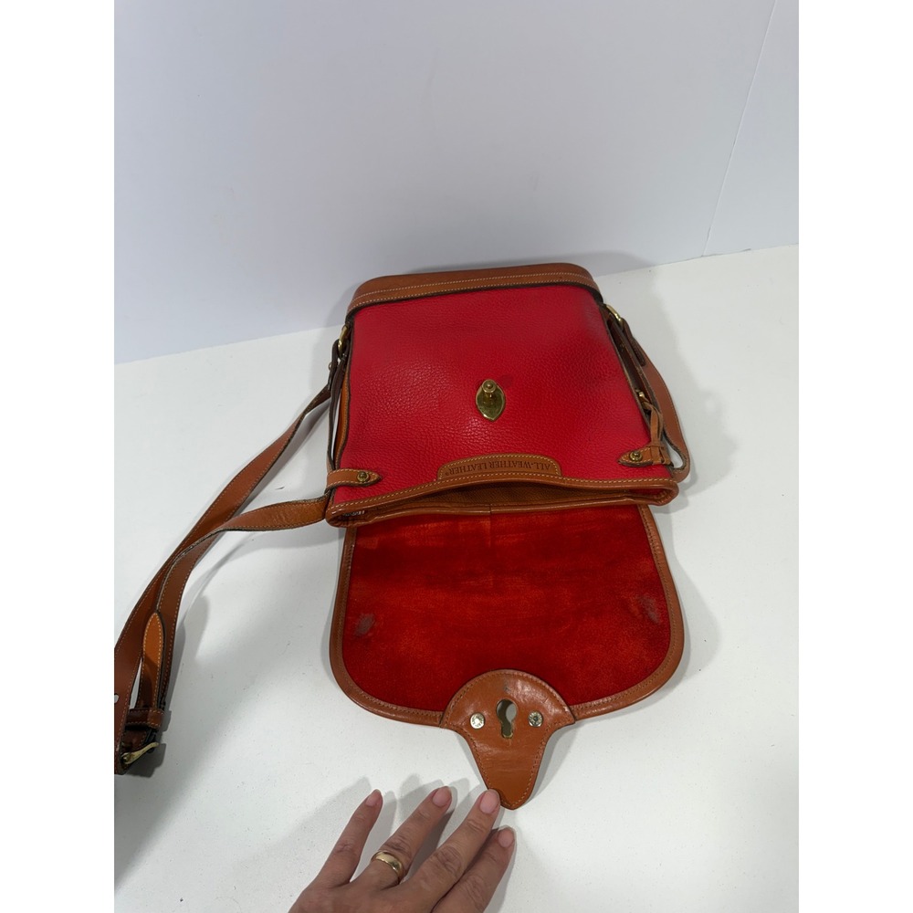 Dooney & Bourke Vintage All Weather Leather Crossbody Bag Red Tan USA Made - Picture 9 of 16